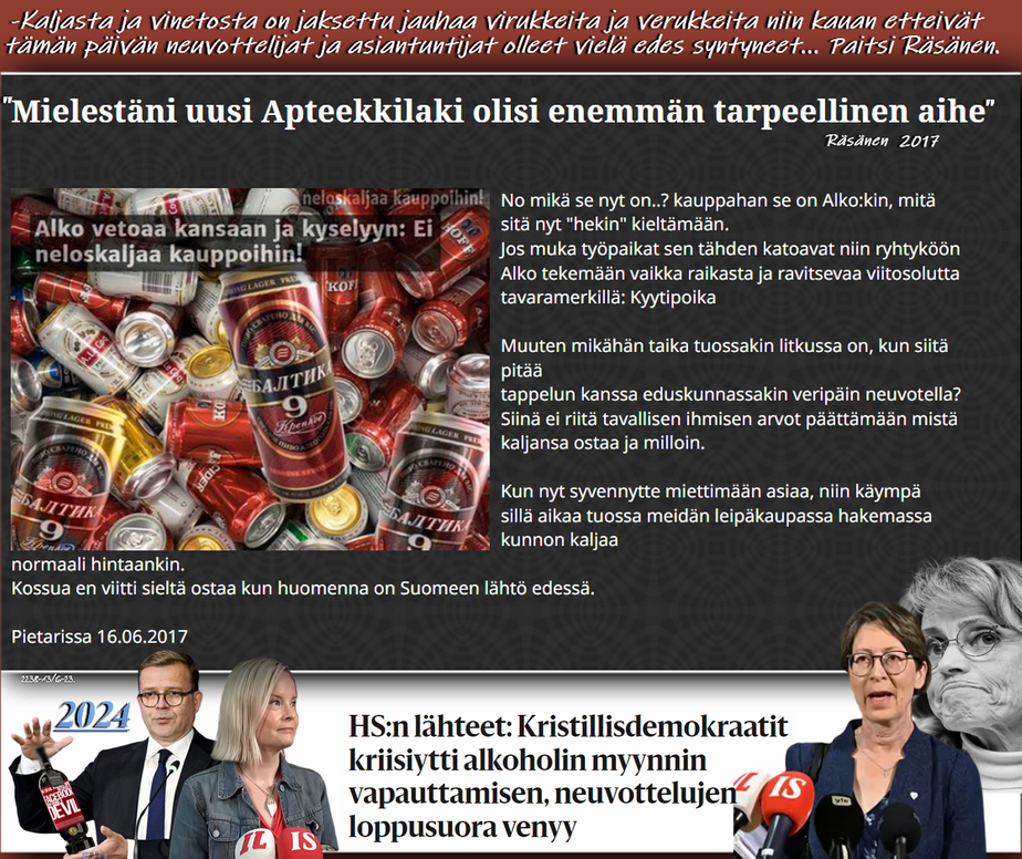 Hallitusneuvottelut- Petteri Orpo-Riikka Purra-Päivi Räsänen- Viini kauppoihin