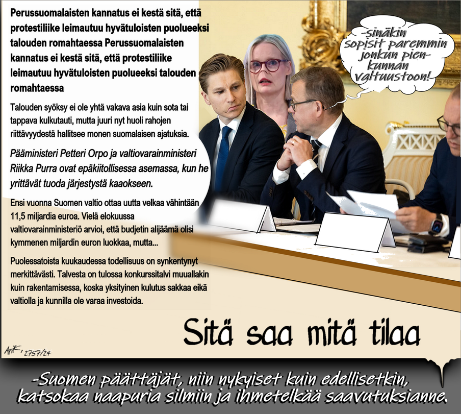 Orpon hallitus-Kusessa ollaan-Eurolla ei pysty kilpailemaan Euroopassa-Suomi köyhtyy-Persujen väärä.-valinta