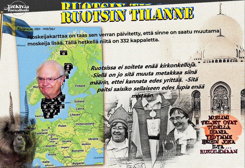Ruotsin moskeijakarttaa on taas sen verran päivitetty, että sinne on saatu muutama moskeija lisää. Tällä hetkellä niitä on 332 kappaletta. 

Käytännössä jokaisessa vähänkään kaupunkia muistuttavassa paikassa on oma moskeija, isoimmissa useita.

Karttaan on merkitty kaikki oikeat moskeijat, kellari- yms pienemmät moskeijat, islamilaiset rukoushuoneet, koraanikoulut ja erilaiset islamilaiset yhdistykset, joissa harjoitetaan uskonnollisia menoja.

Valmisteilla on vastaava kartta Tanskasta, jotta ymmärtäisi, että tilanne siellä on ihan samanlainen.


